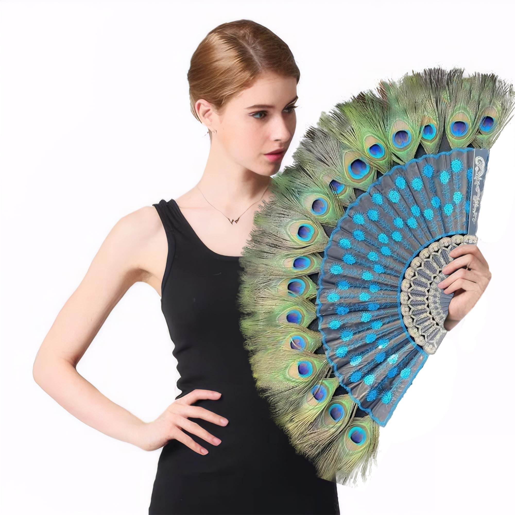 Amazon.com: CATPAN 女款手扇可折疊:孔雀羽毛扇手持,中國復古手扇可